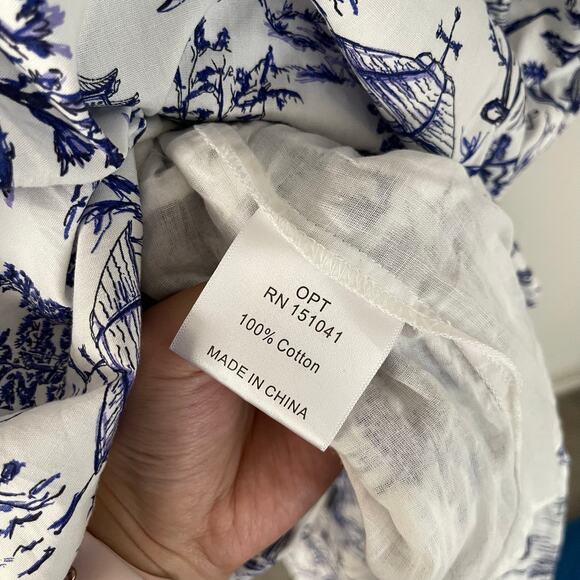 NWT O.P.T. Daphne Toile Blue White Print Tiered Midi Dress (S) - Picture 9 of 10